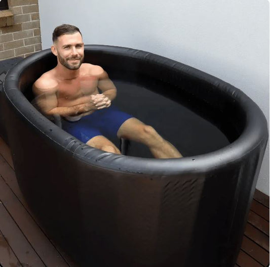 Man in Portable Ice Bath in water with chiller